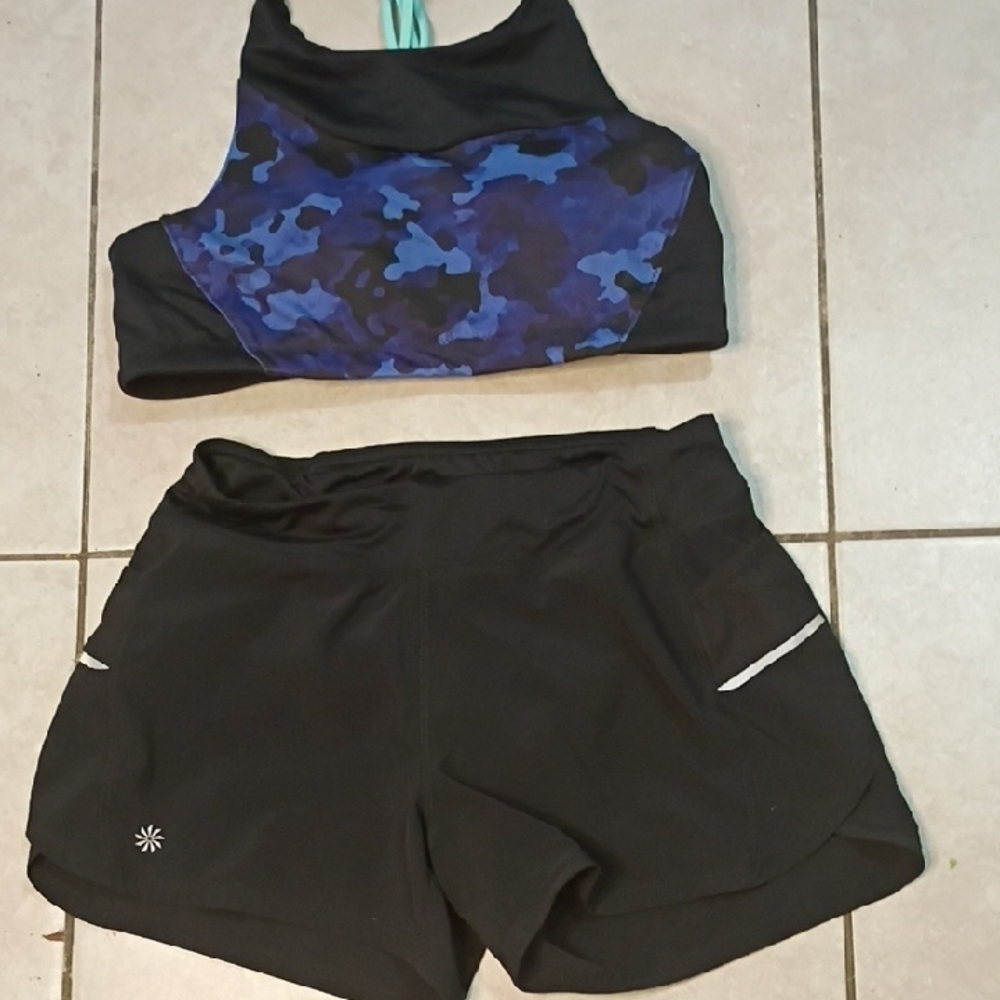 Athleta Black and Teal Sports Shorts